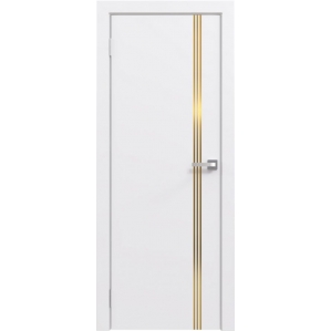 Дверь межкомнатная Эмаль Line-3 (Белый/ Золотой молдинг)